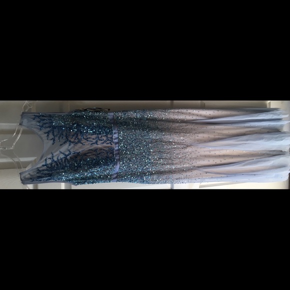 Blue Mist Sequined Gown w/ Illusion (Halter) Neck - Picture 2 of 8